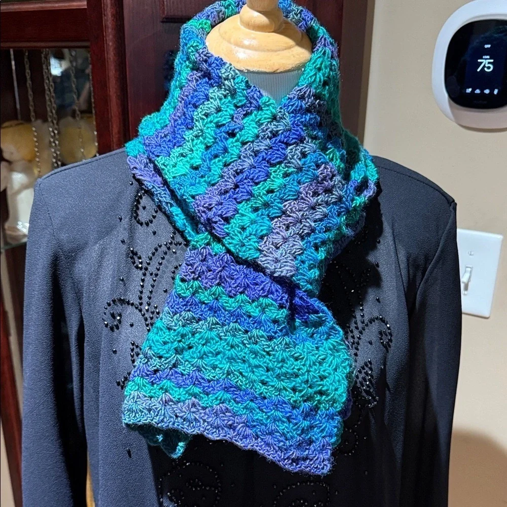 Vibrant Blue and Green Knit Scarf for Men